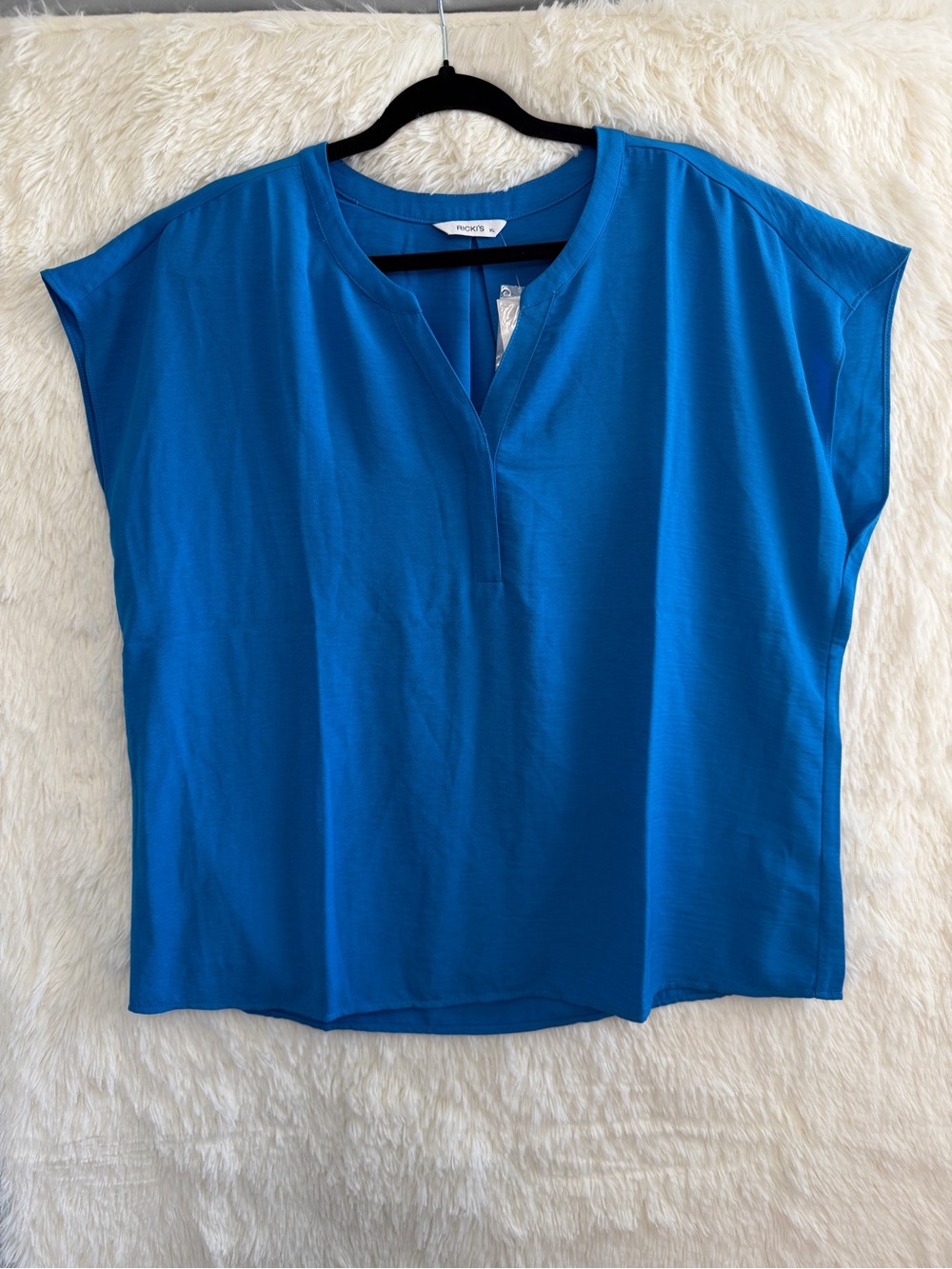 Ricki's Womens Corpcore Sleeveless Henley Blouse Size XL Blue Minimalist Office